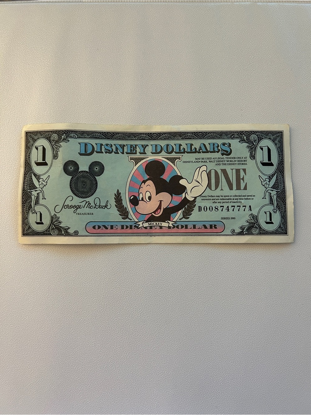 Vintage Disney $1 Dollar Bill - 1990 series